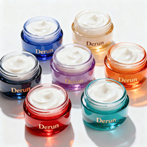 핫 세일 골드 플라스틱 캡과 다채로운 유리 크림 병 항아리 5g 10g 15g 20g 30g 50g 100g 스킨 케어 맞춤형 로고 - Product Image 1