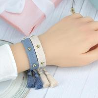 Bracelet en tissu tendance avec étoile et pompon, tressé, réglable, personnalisé, bracelets d'amitié tissés