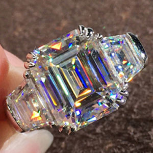 CAOSHIニュープリンセスカット<span class=keywords><strong>3</strong></span>ストーンジルコニアリングメッキシルバー婚約ウェディングダイヤモンドリングジュエリー女性 - Product Image 1