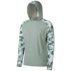 Sublimación Camo Print Protección UV Manga larga Diseña tu propio rendimiento UPF 50 Camisa de pesca con capucha