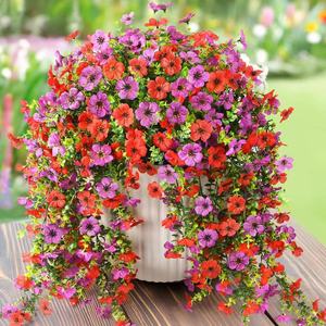 Guirlandes artificielles Mori Hanayuki, fleurs en plastique violettes et rouges, décorations de jardin d'extérieur - Product Image 1
