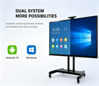 Écran tactile intelligent LED 4K de 65 pouces avec tableau blanc interactif à infrarouge et 20 points de contact, Android 14 pour l'enseignement scolaire