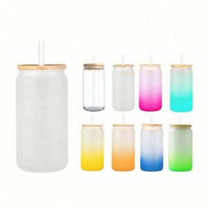 Gobelets en verre personnalisables de 12oz/16oz/20oz/25oz avec couvercle en bambou et paille pour jus et boissons, vierges pour sublimation, vente en gros - Product Image 1