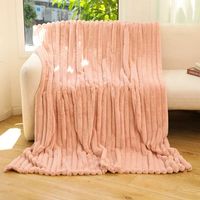 Polyester Double face plissé vison en peluche Stretch polaire fausse fourrure jeter couverture lapin en peluche fausse fourrure jeter couverture pour l'hiver