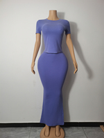 Ensemble 3 pièces côtelé pour femme : robe longue à manches courtes avec bandeau assorti, tenue décontractée d'été 2026, logo personnalisé