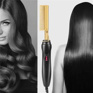 2in1 בלינג חם מסרק חשמלי מחליק שיער מחליק מסלסל רטוב יבש שימוש שיער שטוח איירונס חימום מסרק שיער