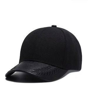 Wholesales Fashion <b>Black</b> Blank Cotton <b>Baseball</b> <b>Caps</b> Leather Brim 100%cotton Hat and Top Leather - Product Image 1