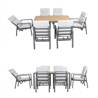 Moderno Juego de Comedor de Aluminio para 6 Personas, Sillas Reclinables Ajustables y Cómodas, Mesa de Patio Ligera para Jardín o Patio