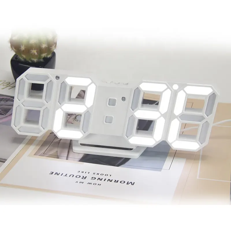3D LED 테이블 벽시계 디지털 타이머 야간 조명 시계 알람 시계 창고 사무실 거실 12/24H 밝기 조절 가능