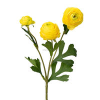 Bunga Ranunculus Sutra Realistis Tangkai Tunggal Warna Kuning Buatan 42cm untuk Dekorasi Pernikahan Wisuda Rumah
