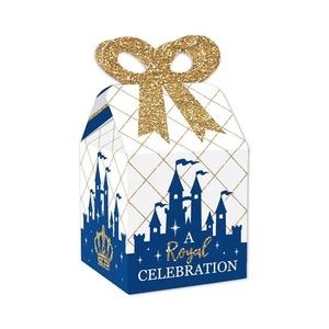 Gold Bow Ribbon Little Prince Crown Treat Box Blue and Gold Candy Party Box for Birthday Party Decoration