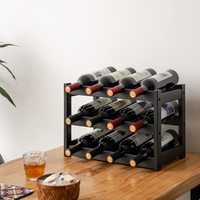 Porte-bouteille en bambou à 3 niveaux 12 bouteilles de comptoir moderne support pour bouteille de vin rouge présentoir à vin organisateur petite armoire de bar à vin