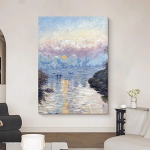 Pintura al óleo pintada a mano de Monet Sunrise, arte paisajístico impresionista 100% hecho a mano, decoración de pared para sala de estar, recibidor - Product Image 1
