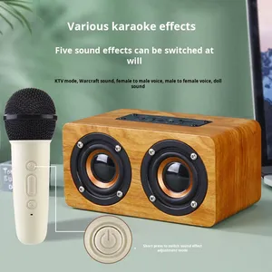 H3 en bois pour Bluetooth sans fil double Microphone haut-parleur karaoké 5W sortie RGB U <span class=keywords><strong>Interface</strong></span> de carte de disque pour ordinateur domestique <span class=keywords><strong>Audio</strong></span> - Product Image 6