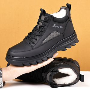 Botas de nieve de invierno para hombre, forro polar negro, suela gruesa y cálida, con cordones, deportivas, informales, impermeables, para personas de mediana edad y mayores - Product Image 3