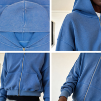 Sweat à capuche zippé personnalisé 100% coton gaufré éponge, chaud et épais pour l'hiver, anti-boulochage, délavé à l'acide
