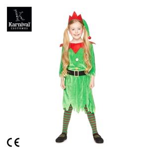 ODM vente entière enfants fête <span class=keywords><strong>de</strong></span> noël Performance Costume elfe tenue pour filles vert velours aide du père noël fille elfe - Product Image 3