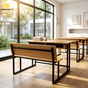Set di Banchi e Sedie Ergonomici Doppi in Legno per Aule Scolastiche Moderne, Produzione OEM Everpretty - Product Image 1