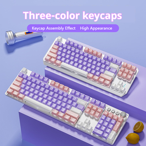 คีย์แคปแบบกำหนดเอง ฉีดขึ้นรูปสองชั้น สลักด้วยเลเซอร์ พิมพ์ลายด้วยความร้อน สามสี ABS สีม่วง 87 104 คีย์ ใช้ได้กับคีย์บอร์ดทั่วไป - Product Image 4