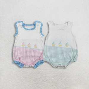 Rompers de Manga Corta Transpirables para Bebés Niños y Niñas, con Estampado de Lunares y Cuadros, de Poliéster/Algodón - Product Image 1