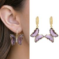 ZUOLA Boucles d'oreilles plaquées or 18 carats avec zircon 5A, style Huggie papillon, pendantes en cristal pour femme, élégantes