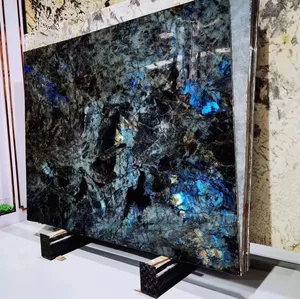 TMZ granit biru granito alami Brasil losa biru Labradorite granit lempengan untuk meja makan mewah atas