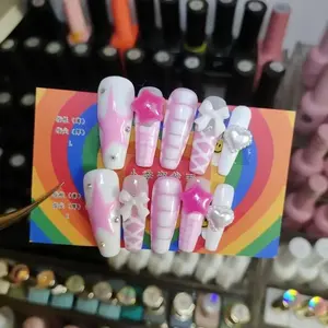 Con envío rápido flores de mariposa azul océano <span class=keywords><strong>playa</strong></span> hecho a mano Rosa francés almendra cuadrado ataúd falso prensa en las uñas - Product Image 5