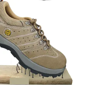 Large stock fast delivery anti puncture iron/steel toe safety shoes brown leather shoes work footwear