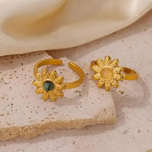Fashion Stainless Steel Flower Natural Stone Opened <b>Ring</b> Bangles Jewelry for Women - Product Image 4