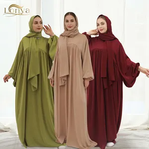 Loriya 2023 donne Abaya Dubai più venduto monsone abbigliamento islamico raso ragazze pianura modesto Abaya musulmano Hijab vestito 2 pezzi Set