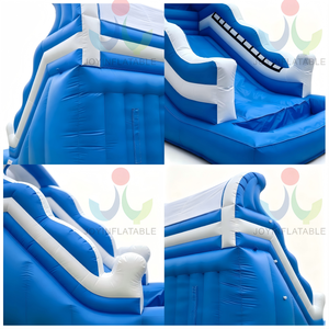 Tobogán Inflable Comercial Azul y Blanco para Eventos de Verano, Tobogán Acuático Gigante de Doble Carril con PVC Resistente - Product Image 3