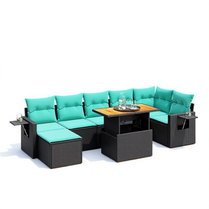 Ensemble de canapés de patio en polyrotin noir, 8 pièces, avec coussins, meubles de jardin, ensemble de sièges d'extérieur - Product Image 1