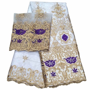 H & D Tissu de Dentelle en Coton Brodé <span class=keywords><strong>Bazin</strong></span> Riche Africain pour <span class=keywords><strong>Robe</strong></span> de Création avec Parfum - Product Image 5