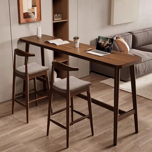 โต๊ะบาร์ไม้ทึบและเก้าอี้โต๊ะแคบติดผนังสำหรับแบ่งระเบียงและห้องนั่งเล่นโต๊ะยาวแบบเรียบง่ายสำหรับใช้ในบ้าน - Product Image 2