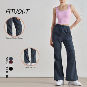 FITVOLT Ruched Drawstring Quick Dry Loose Casual Outdoor Hiking <strong>Trousers</strong> Women's <strong>Petite</strong> Wide Leg Parachute <strong>Cargo</strong> Pants - Product Image 1
