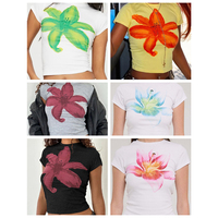 T-shirt court pour filles à motif floral Hibiscus, style vintage Y2K streetwear, Lemonade Baby T-Shirts, Baby Tee à motif floral