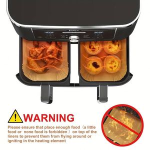 Papier sulfurisé jetable pour friteuse à air, 100 pièces, rectangulaire, antiadhésif, qualité alimentaire, résistant à l'huile, sans BPA, facile à démouler - Product Image 4