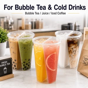 Gobelet jetable personnalisé en PET à <span class=keywords><strong>deux</strong></span> compartiments avec couvercle et logo personnalisé pour thé aux perles et boissons froides – Vente en gros - Product Image 4