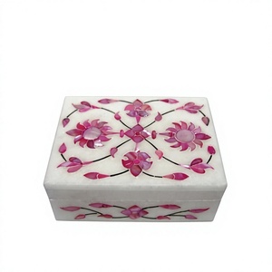 Boîte d'incrustation de marbre de conception faite à la main très exclusive de vadrouille rose avec l'utilisation matérielle de nacre pour l'article d'emballage de cadeau de boîte à bijoux - Product Image 1