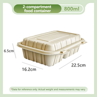 Boîtes à lunch jetables en bambou PP à 2 compartiments, 800 ml, 9x6 pouces, compostables, résistantes au lave-vaisselle, étanches