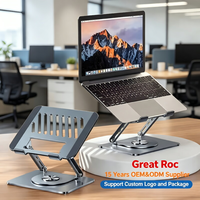 Support pour ordinateur portable en métal rotatif à 360 degrés, avec fentes de refroidissement, pliable, hauteur et angle réglables, pour ordinateurs portables jusqu'à 17 pouces