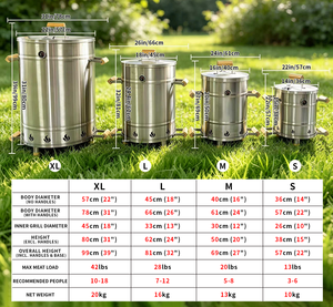 Ahumador de Tambor de Acero Inoxidable, Parrilla de Carbón para Barbacoa, Ahumador de <span class=keywords><strong>Barril</strong></span> para Barbacoa al Aire Libre - Product Image 3