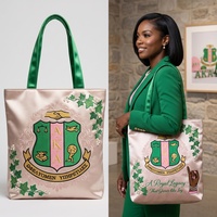 Sac en toile robuste personnalisé en gros, vert pomme et rose, avec lettres grecques, souvenir universitaire pour sororité