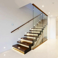 Escalier personnalisable en bois et acier à double poutre en forme de Z pour appartement duplex moderne, loft, hôtel avec garde-corps en verre