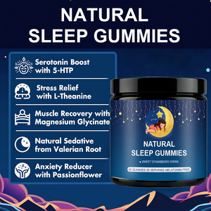 Gummies Sommeil Naturel 5-HTP L-Théanine Magnésium Racine <span class=keywords><strong>de</strong></span> Valériane Sans Gluten Fraise 60 Gummies Complément OEM Mémoire - Product Image 6