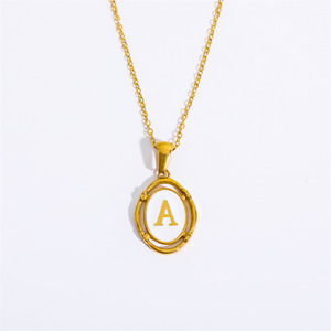 Collana con Ciondolo Ovale a 26 Lettere, Collana con Iniziale, 26 Lettere in Acciaio Inossidabile Elettroplaccato - Product Image 6