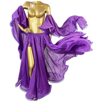 BellyEshop Samba Carnival Jupe de danse en mousseline à double fente avec manches pour la danse orientale, tenue de scène pour adultes