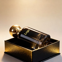 Boîte d'emballage personnalisée de luxe, flacon de parfum en verre cylindrique vide noir dégradé de 30 ml, 50 ml, 100 ml avec couvercle sphérique doré