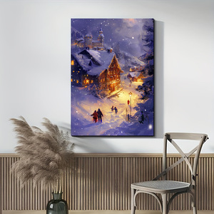 Tableau mural sur toile Scène de village de Noël enneigée, ensemble de 3 pièces, <span class=keywords><strong>peinture</strong></span> décorative paysage hivernal pour salle à manger et décoration intérieure - Product Image 4
