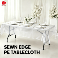 Nappe rectangulaire en plastique PE jetable, blanche nacrée, imprimée et personnalisée, avec bords cousus, écologique, imperméable, pour mariage et cérémonies nuptiales